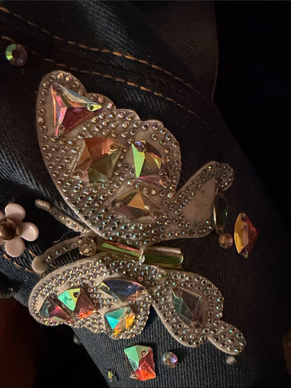 Kids Dark Blue Denim Butterfly Embellished Hat
